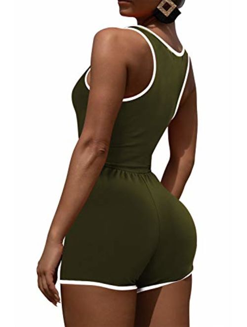 Selowin Womens Active Sleeveless Racerback Tank Top Bodycon Shorts Romper Jumpsuit