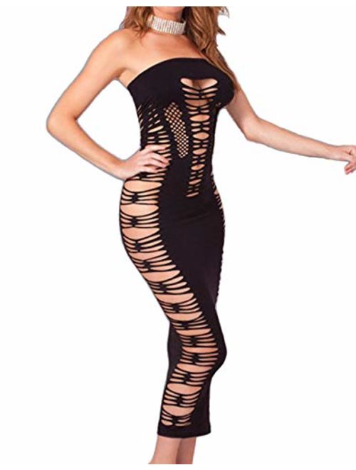 60378 - Plus Size Sexy Spender Seamless Tube Lingerie Club Dress Black Fits 1X 2X 3X