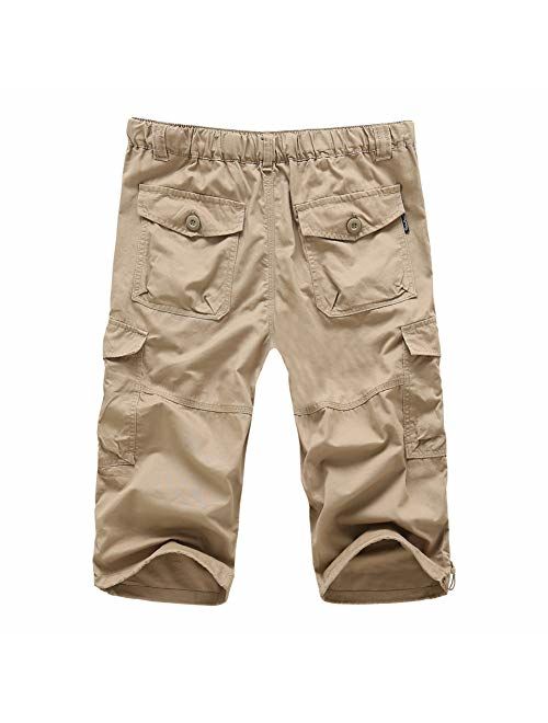 Buy Wohthops Men's Cargo Shorts Below Knee Big and Tall Casual 3/4 ...