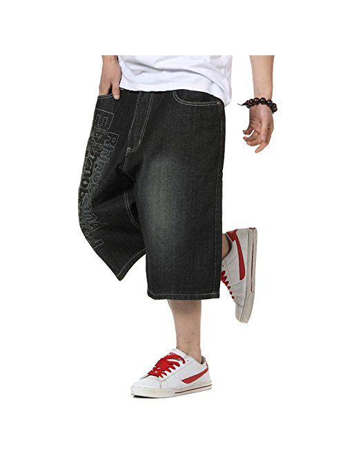 QBO Men's Hip Hop Embroidery Baggy Jeans Denim Shorts