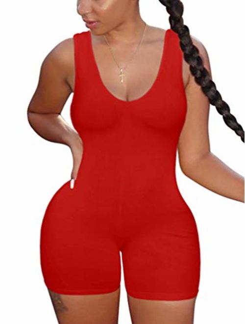 XXTAXN Women's Sexy One Piece Sleeveless V Neck Tank Top Rompers Short Bodycon Jumpsuit