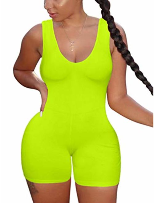 XXTAXN Women's Sexy One Piece Sleeveless V Neck Tank Top Rompers Short Bodycon Jumpsuit