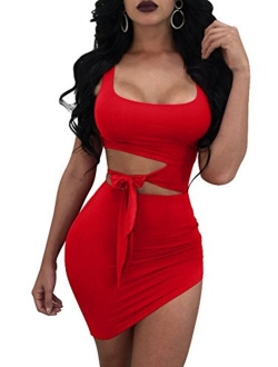 GOBLES Womens Sexy Bodycon Cut Out Sleeveless Outfit Mini Club Tank Dress