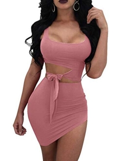 GOBLES Womens Sexy Bodycon Cut Out Sleeveless Outfit Mini Club Tank Dress