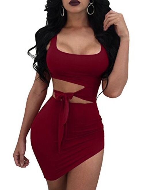 GOBLES Womens Sexy Bodycon Cut Out Sleeveless Outfit Mini Club Tank Dress