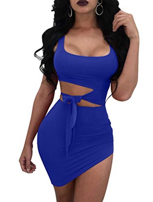 GOBLES Womens Sexy Bodycon Cut Out Sleeveless Outfit Mini Club Tank Dress