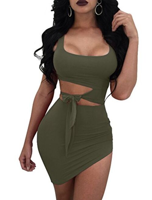 GOBLES Womens Sexy Bodycon Cut Out Sleeveless Outfit Mini Club Tank Dress