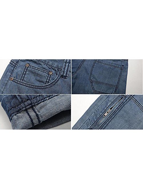 DSDZ Mens Casual Cargo Patchwork Blue Denim Jeans Shorts with Zippers