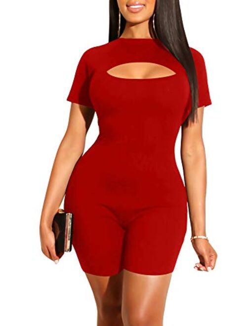 YMDUCH Women's Sexy Bodycon Romper Shorts Sleeve Jumpsuit