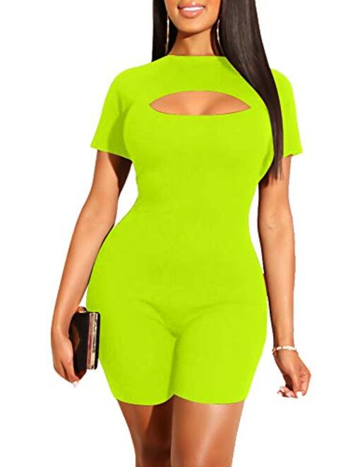 YMDUCH Women's Sexy Bodycon Romper Shorts Sleeve Jumpsuit