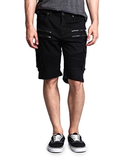 Men's Cargo Pocket Ribbed Distressed Biker Moto Style Shorts