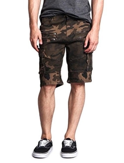 Men's Cargo Pocket Ribbed Distressed Biker Moto Style Shorts