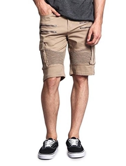 Men's Cargo Pocket Ribbed Distressed Biker Moto Style Shorts