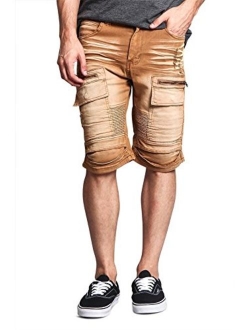 Men's Cargo Pocket Ribbed Distressed Biker Moto Style Shorts