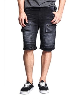 Men's Cargo Pocket Ribbed Distressed Biker Moto Style Shorts