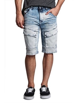 Men's Cargo Pocket Ribbed Distressed Biker Moto Style Shorts