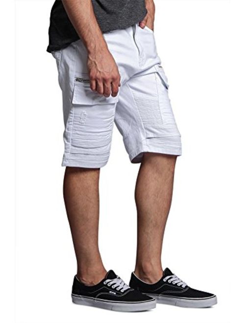 Men's Cargo Pocket Ribbed Distressed Biker Moto Style Shorts