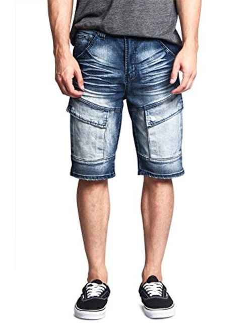 Men's Cargo Pocket Ribbed Distressed Biker Moto Style Shorts