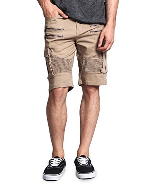 Men's Cargo Pocket Ribbed Distressed Biker Moto Style Shorts