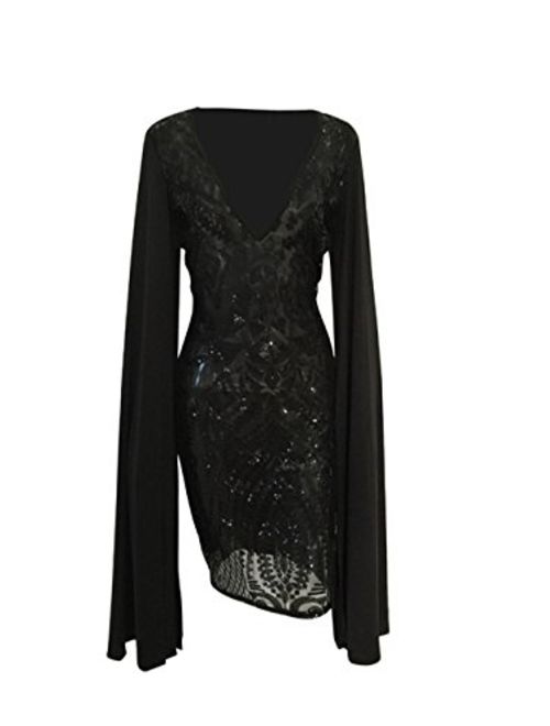 Star Han False Long Sleeve Deep V-Neck Sequins Club Dress