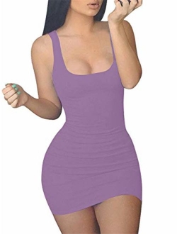 GOBLES Women's Casual Summer Sleeveless Mini Sexy Bodycon Tank Club Dress