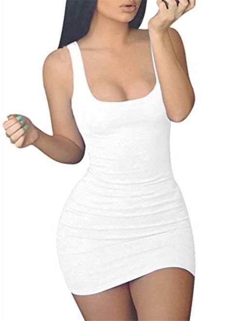 GOBLES Women's Casual Summer Sleeveless Mini Sexy Bodycon Tank Club Dress