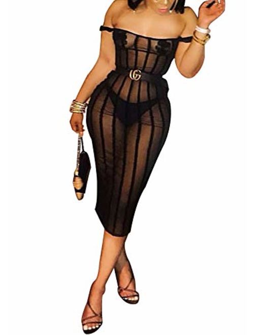 Women Sexy Sequin Dress - Halter V Neck Sleeveless Mesh Bodycon Evening Party Club Night Wear