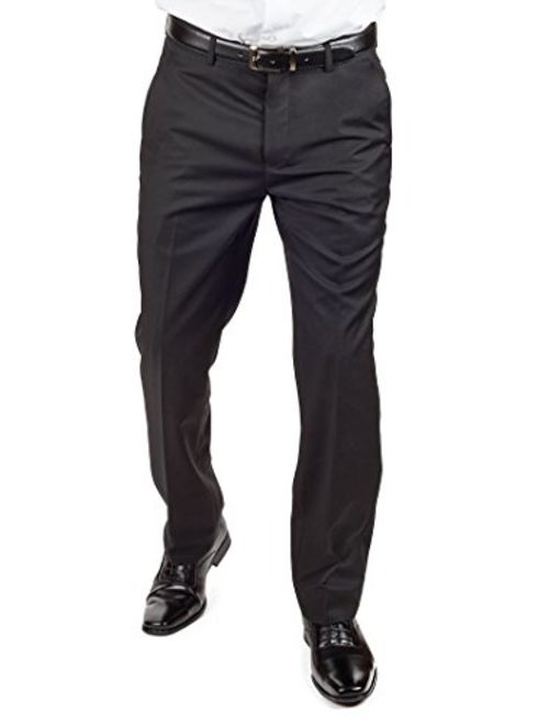 Slim Fit Men Suit Solid Black 2 Button Notch Lapel Flat Front Pants by Azar