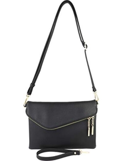 B BRENTANO Fold-Over Envelope Wristlet Clutch Crossbody Bag with Tassel Accents