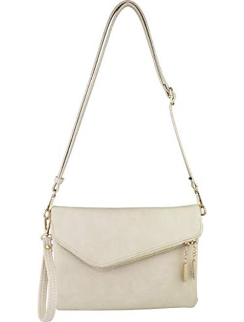 B BRENTANO Fold-Over Envelope Wristlet Clutch Crossbody Bag with Tassel Accents