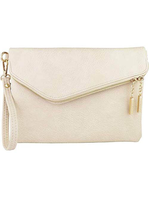 B BRENTANO Fold-Over Envelope Wristlet Clutch Crossbody Bag with Tassel Accents