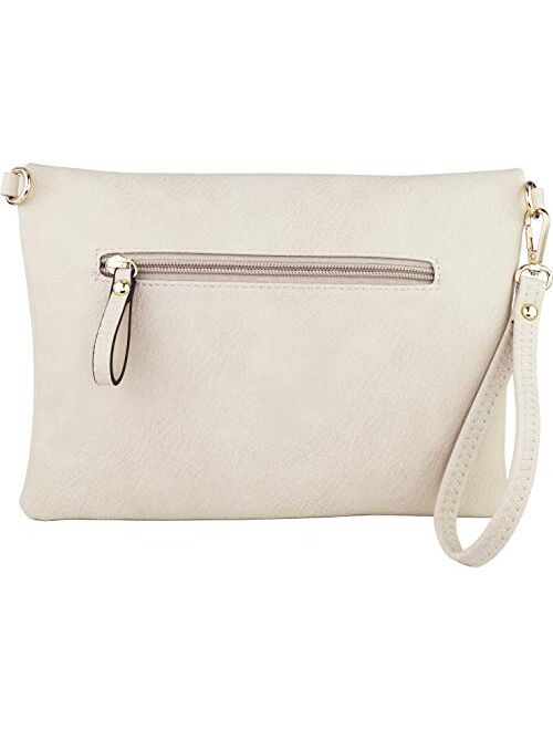 B BRENTANO Fold-Over Envelope Wristlet Clutch Crossbody Bag with Tassel Accents