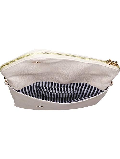 B BRENTANO Fold-Over Envelope Wristlet Clutch Crossbody Bag with Tassel Accents