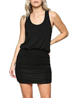 LaClef Women's Mini Ruched Tank Shift Dress