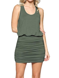 LaClef Women's Mini Ruched Tank Shift Dress