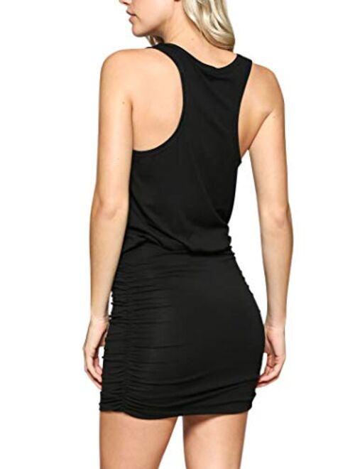 LaClef Women's Mini Ruched Tank Shift Dress