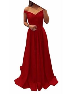 Dressylady Red Off The Shoulder A Line Long Prom Homecoming Dress Evening Gowns(4)