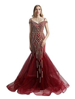 Sarahbridal Women's Crystal Beaded Prom Dress Long Evening Gowns