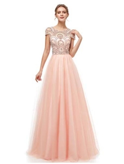 Sarahbridal Women's Crystal Beaded Prom Dress Long Evening Gowns