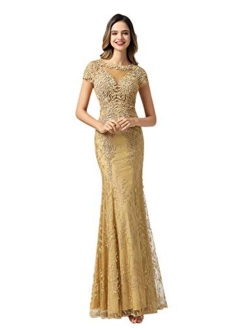 Sarahbridal Women's Crystal Beaded Prom Dress Long Evening Gowns