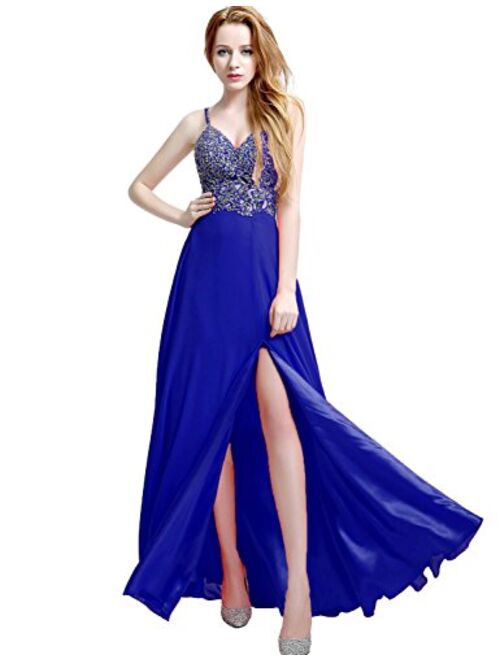 Sarahbridal Women's Crystal Beaded Prom Dress Long Evening Gowns