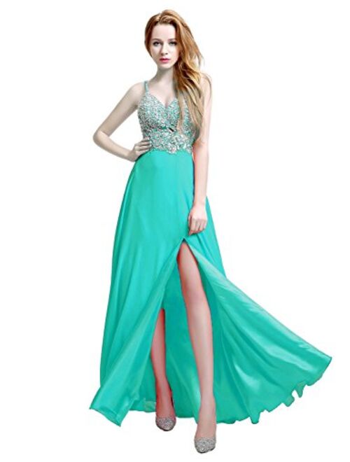 Sarahbridal Women's Crystal Beaded Prom Dress Long Evening Gowns