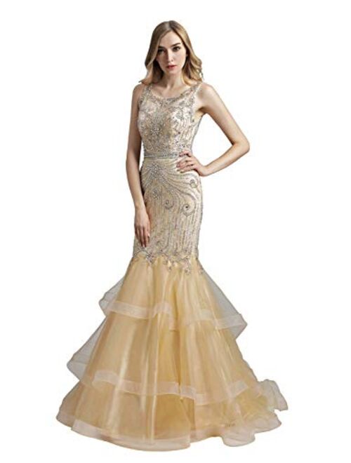 Sarahbridal Women's Crystal Beaded Prom Dress Long Evening Gowns