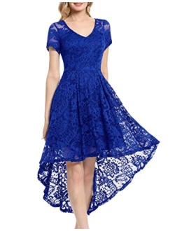 MUADRESS Women's Cocktail Dress Floral Lace V Neck High Low Sleeveless Formal Party Dress