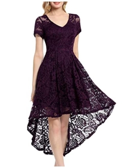 MUADRESS Women's Cocktail Dress Floral Lace V Neck High Low Sleeveless Formal Party Dress