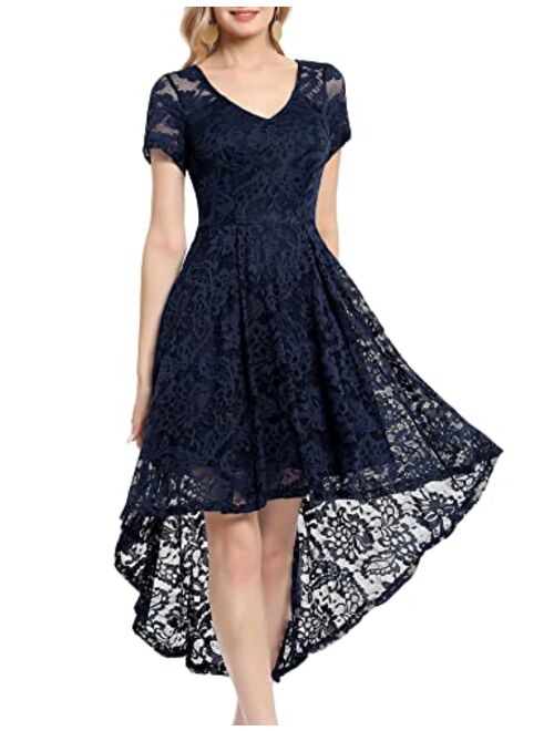 MUADRESS Women's Cocktail Dress Floral Lace V Neck High Low Sleeveless Formal Party Dress