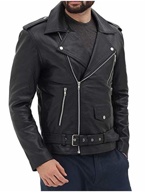 Real Men's Leather Jacket - Moto Lambskin Black Leather Motorcycle Jacket Men