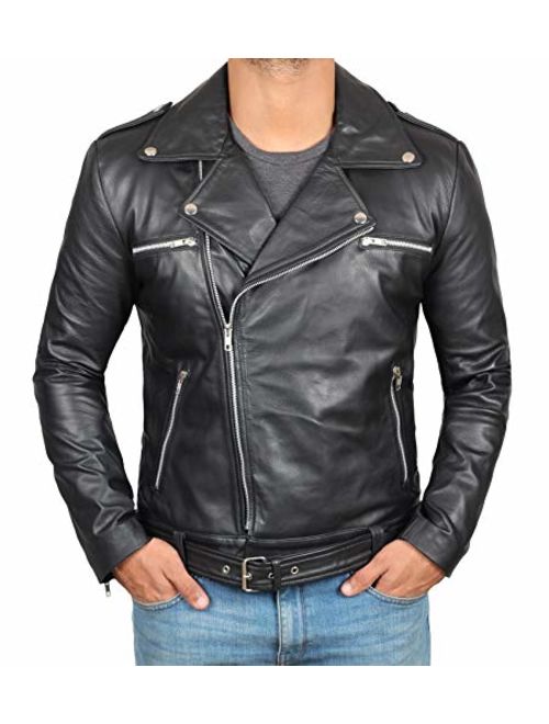 Real Men's Leather Jacket - Moto Lambskin Black Leather Motorcycle Jacket Men