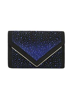 Charming Tailor Envelope Purse Formal Faux Suede Clutch Rhinestone Evening Bag for Women Party Handbag