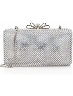 Dexmay Bling Rhinestone Crystal Clutch Purse Bow Clasp Women Evening Bag for Bridesmaid Wedding Party